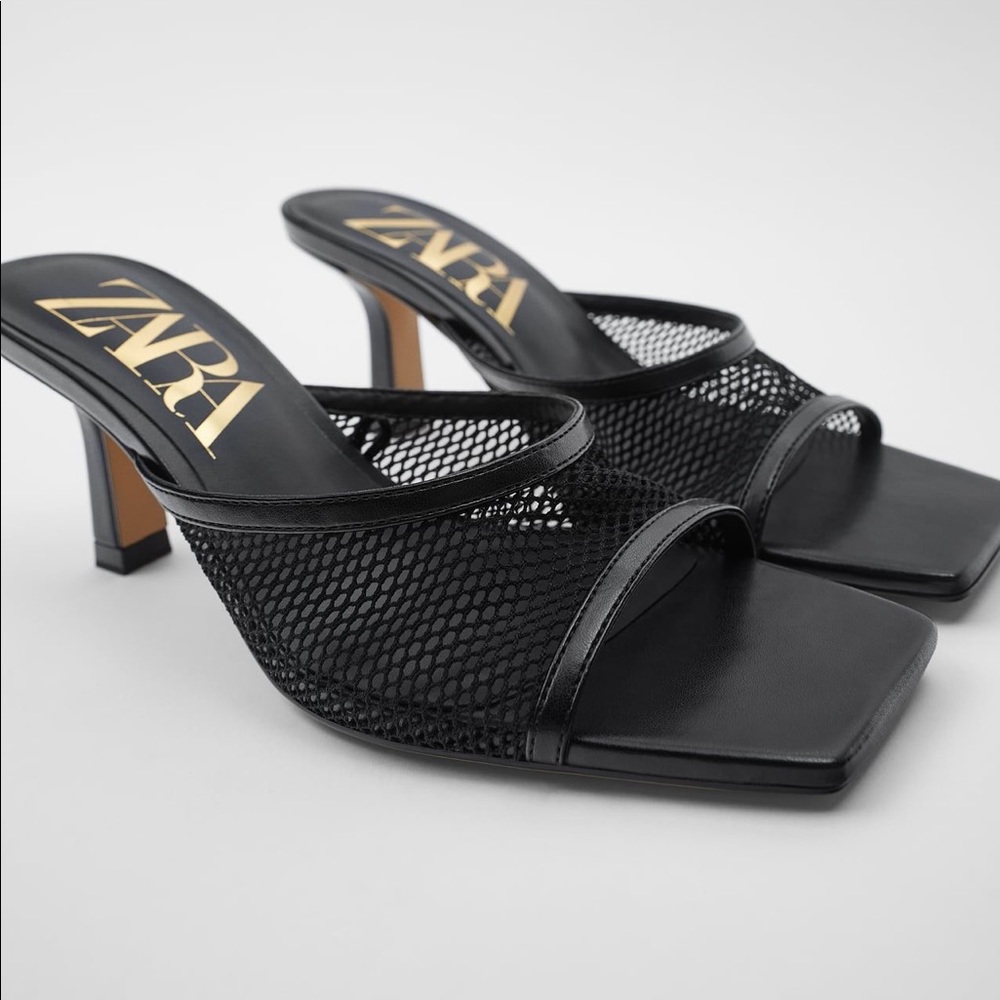 ZARA black Mesh heeled Sandals 💞 sold out everywhere.  - size 6 -
